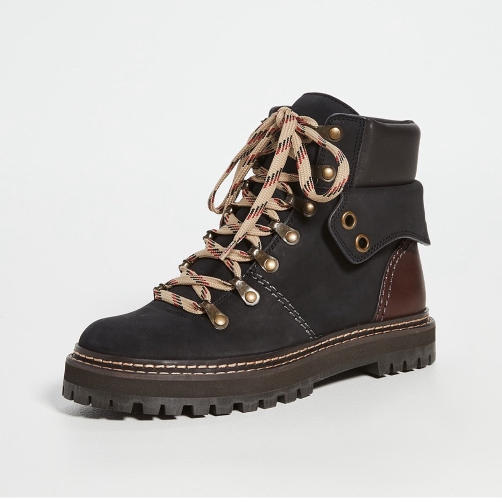 See By Chloe Eileen Lug Combat Suede Leather Boot 39